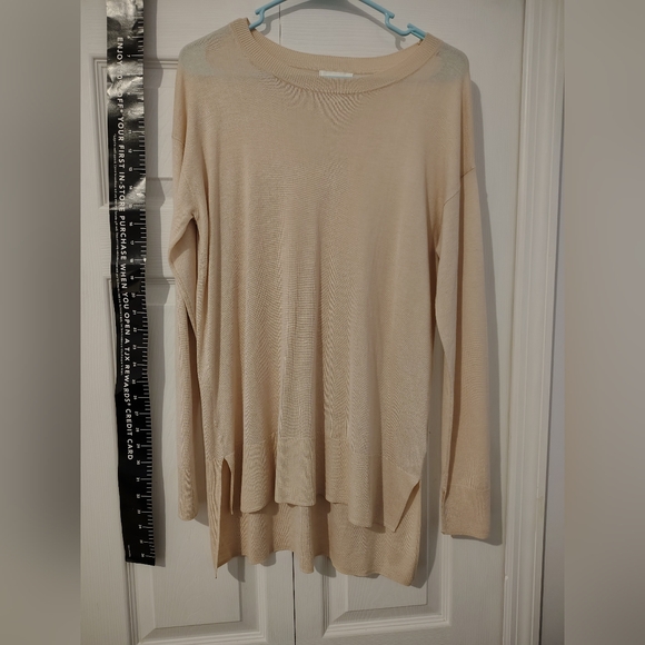 Cream Long Sleeve Sweater Extended Length Pink - Picture 7 of 10